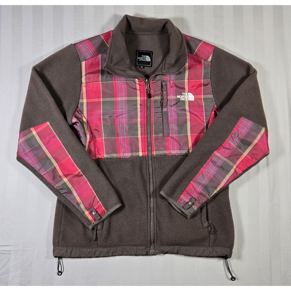The North Face Denali Fleece Jacket Womens M Brown Pink Plaid Full Zip Outdoor